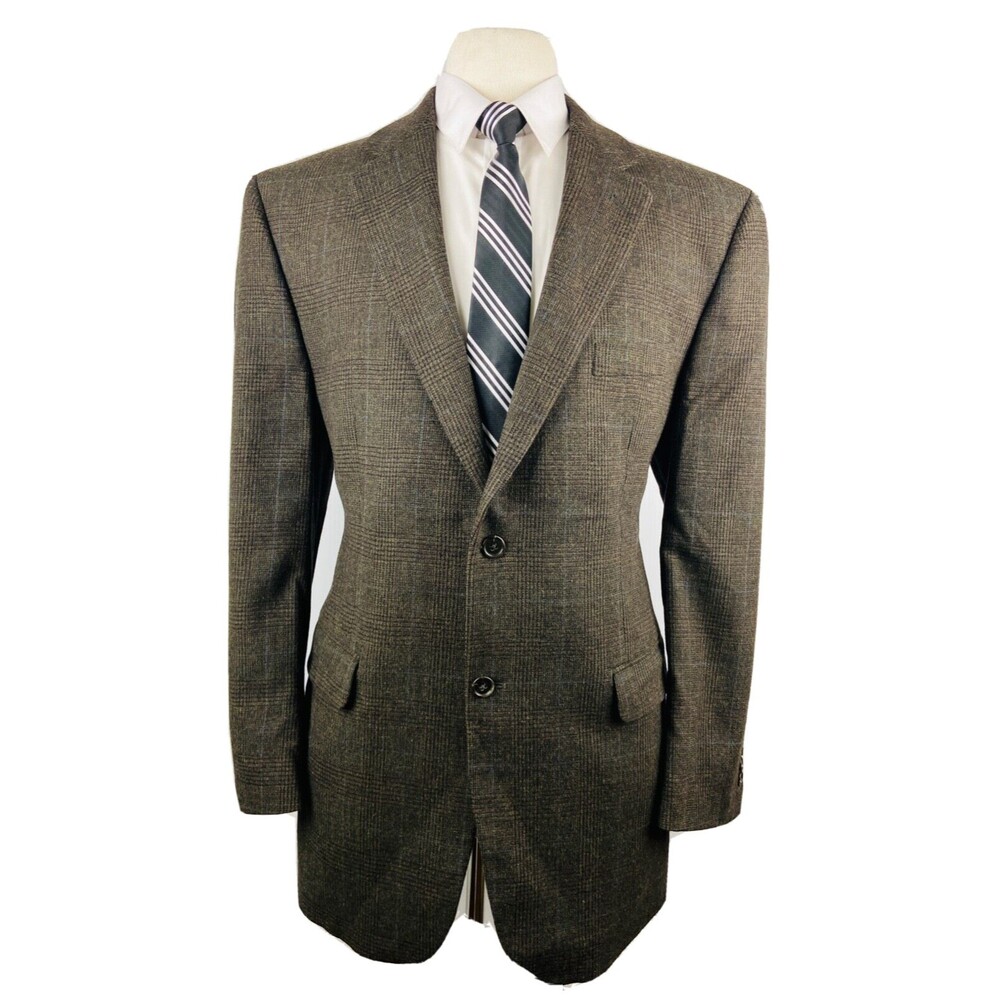 CALVIN KLEIN Mens 43R Brown Plaid Thick 100% Wool Blazer Sport Coat Suit Jacket